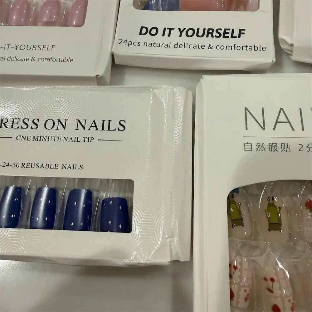 Lot of 5 Press-On False Nail Sets 24pcs Each Mixed Designs DIY Nail Tips